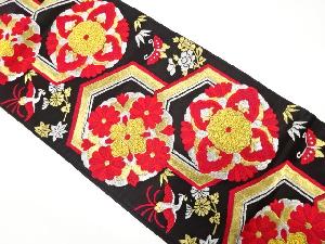 アンティーク　亀甲に華紋・蝶模様織り出し袋帯（着用可）